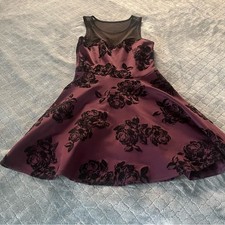 Trixxi Purple Black Velvet Floral Mesh Y2K Fit and Flare Dress Medium
