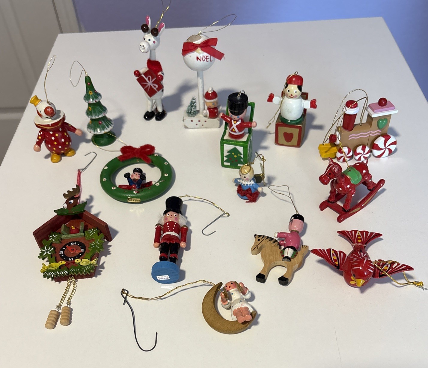 Lot of 15 Vintage Wooden Hand Painted Christmas Ornaments Variety Made In Taiwan
