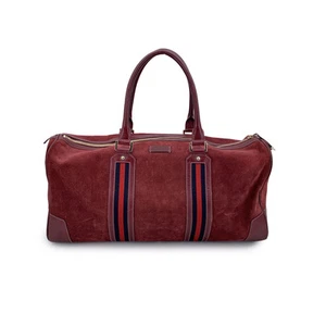 Sac de voyage Gucci toile daim bordeaux rayures bleues rouges