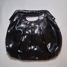 Flat Shiny Black Clutch Purse With Handle 50s Retro Classic Evening Event Edgy