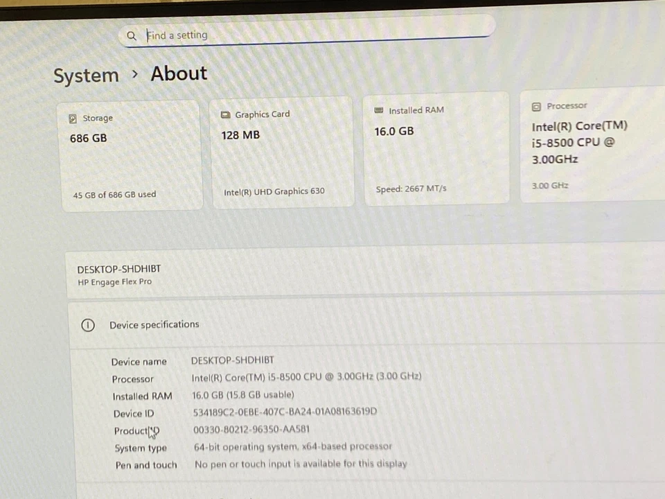 HP ENGAGE FLEX PRO SFF PC i5-8500 16GB RAM 256GB NVMe+480GB SSD WiFi WINDOWS 11 - Image 2 of 4