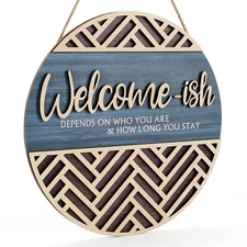 3D Welcome Hanging Sign Plaque for Front Door Wall Decor, Funny Welcome-ish W...