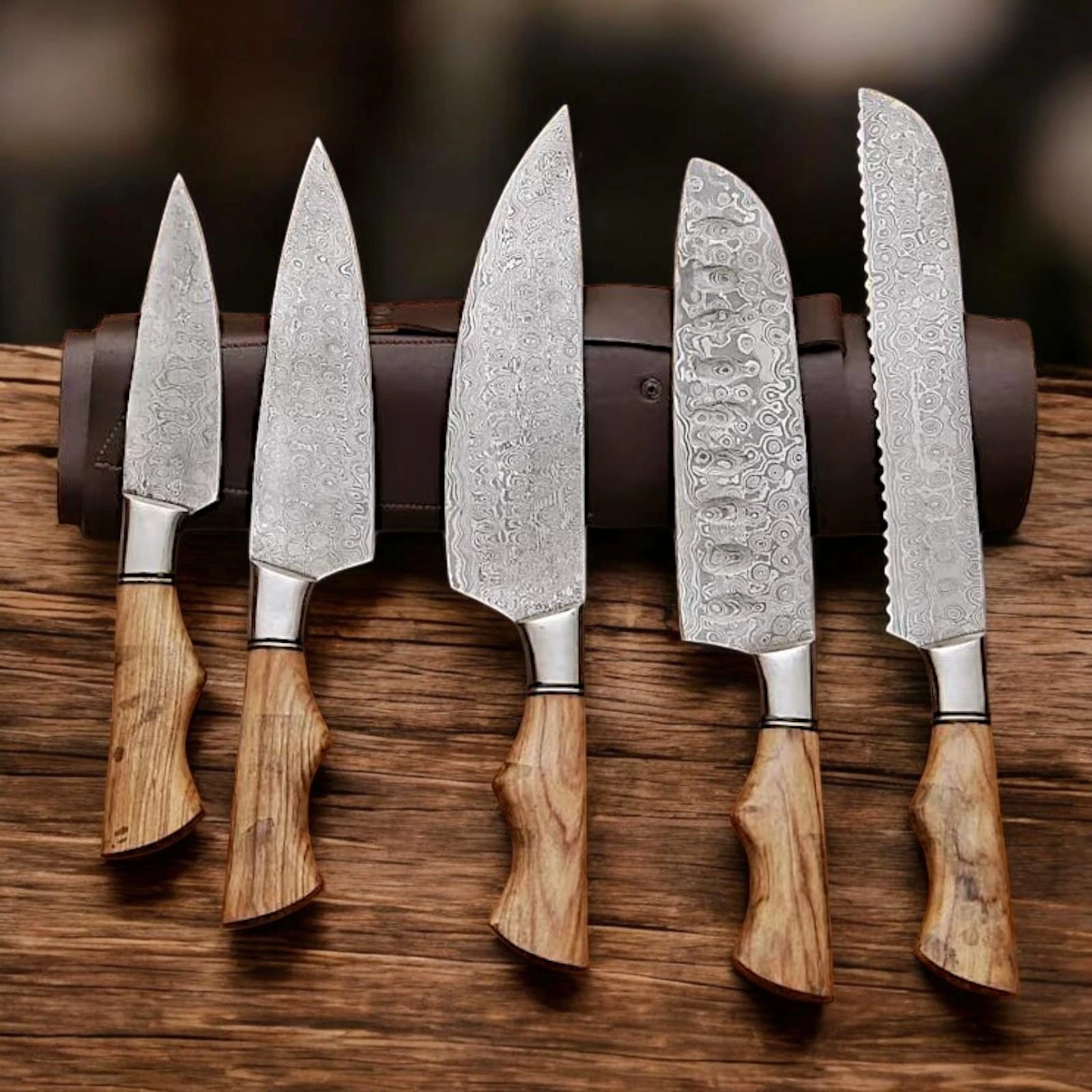 5 PCS Handmade Damascus Kitchen Knife Set | Chef Cooking Knives Wood Handle
Opens in a new window or