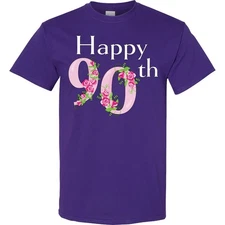 Inktastic Happy 90th Birthday With Roses T-Shirt Birthdays Rose Ninty 90 The Big