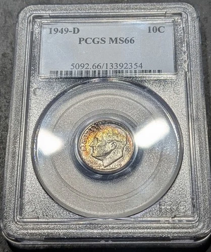 1949-D Roosevelt Dime Pcgs MS/66 Awesome Toned Gem , Read Description On Holder