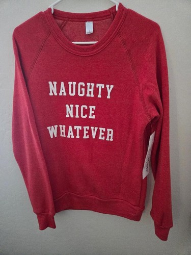 NWT WOMEN'S LULUSIMONSTUDIO RED  SWEATSHIRT-SIZE S "Naughty, Nice, Whatever""