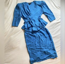 VINTAGE Peplum Hourglass 100 Silk Jaquard 80s Blouse and Skirt Set SMALL/MEDIUM