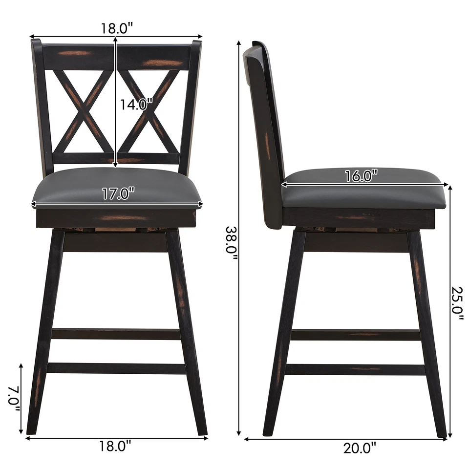 Costway Set of 2 Barstools Swivel Counter Height Chairs w/Rubber Wood Legs Black - Image 2 of 4
