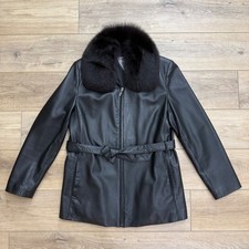Marvin Richards Black Leather Jacket Real Fox Fur Collar Belted Size L Grunge