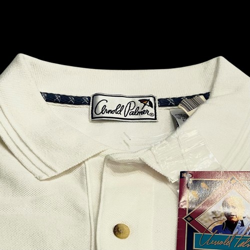Arnold Palmer Mens Sz M Polo Golf Tennis Shirt White Umbrella Logo 80s NOS - Picture 4 of 11
