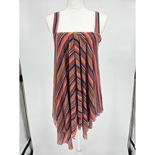 Secrets Multi Color Striped Mesh Handkerchief Hem Tank Top Made in USA Large