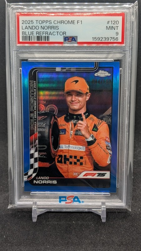 2025 Topps Chrome F1 Lando Norris Blue Refractor #34/150 McLaren PSA 9