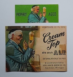 1940's IRTP beer label CREAM TOP OLD STYLE ALE Ann Arbor MI