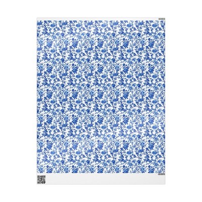 Elegant Blue Floral Wrapping Paper, Gift Wrap, DIY Crafts, Holiday Wrapping,