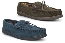 Image of Mens Moccasin Slippers Mens Leather Slippers Real Suede Slippers Carpet Slippers