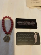 Faceted red Agate Blessings In Disguise St Benedictine Stretch Bracelet