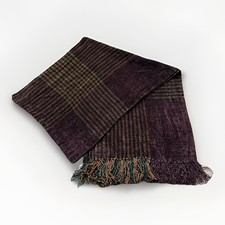 Barneys New York Handmade Scarf 100 Brown Green Rayon Chenille w/ Fringe USA