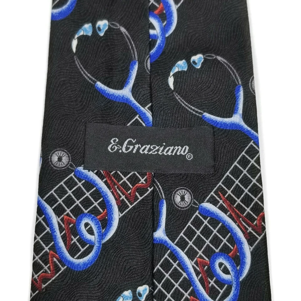 E Graziano Mens Stethoscope Physician Dr Novelty Neck Tie Black Blue Red 58"X4" - Image 3 of 4