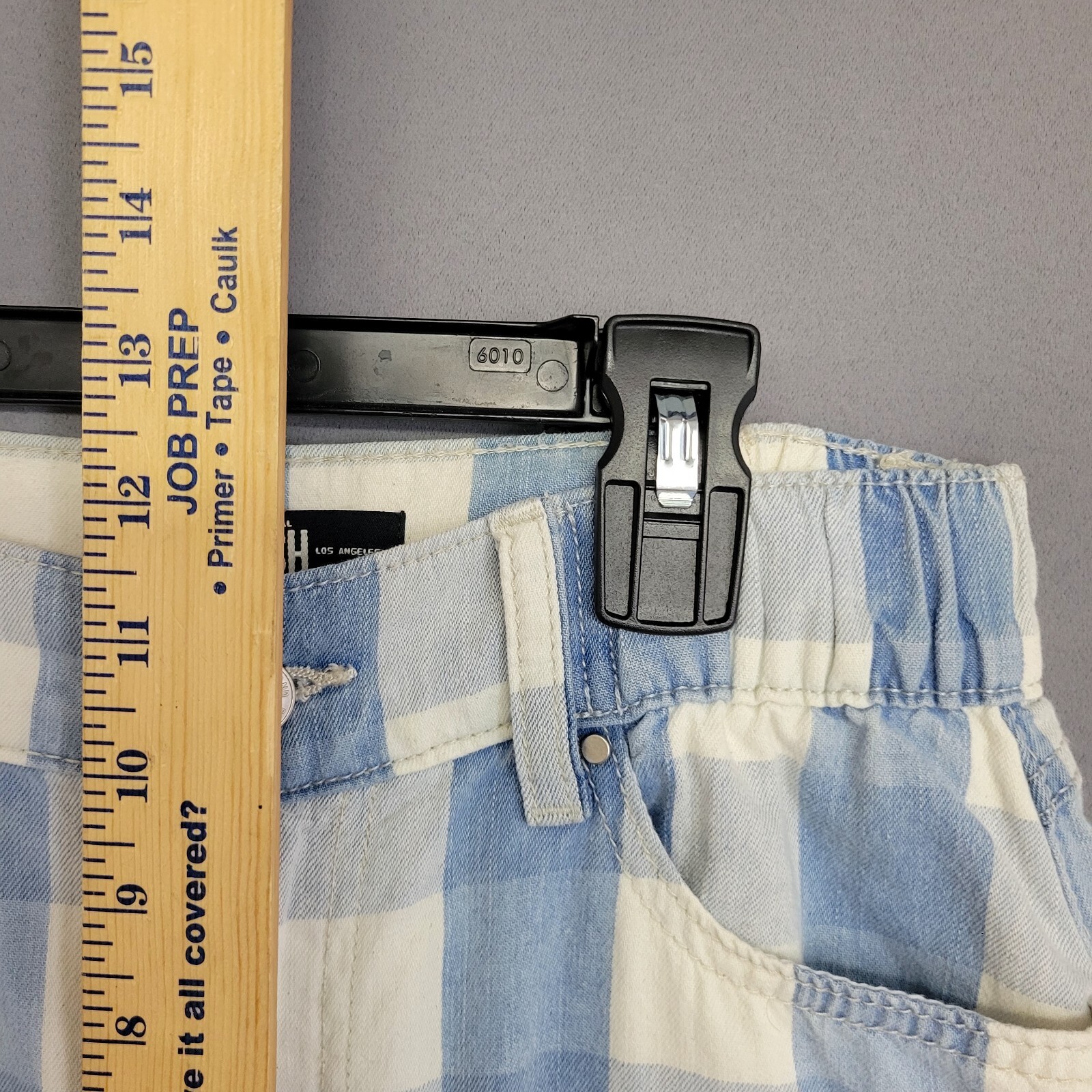 Rewash Capris Pants Womens Juniors 3 Blue White Checks Raw Hem Pockets High Rise