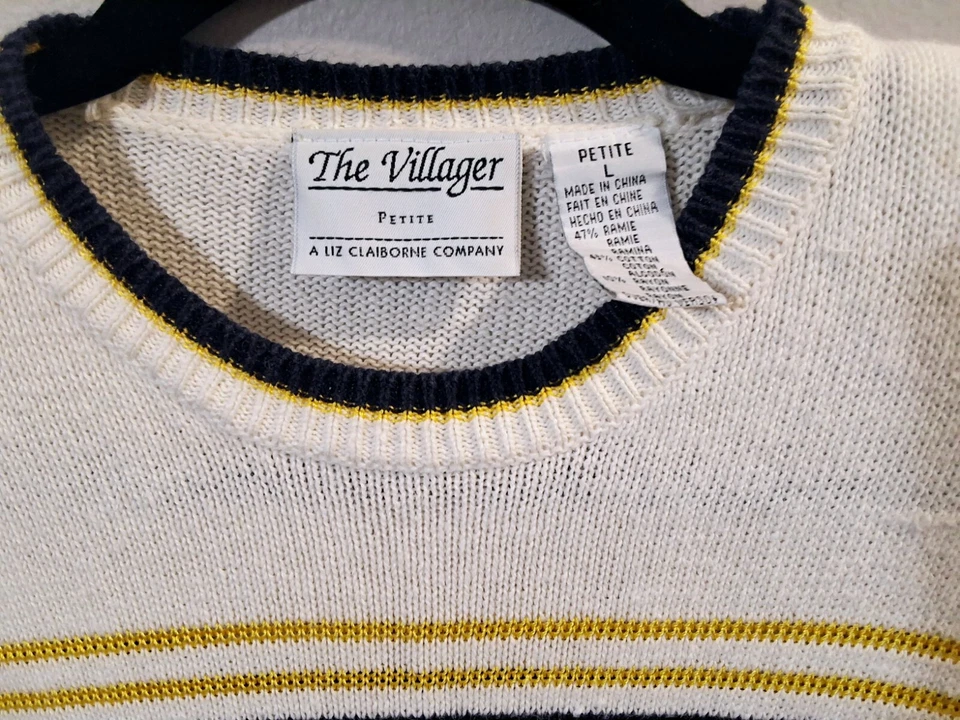 Vintage 1990s The Villager Nautical Star Pattern Sweater Old Money Petite Large - Image 4 of 4