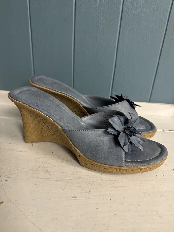 Fioni-90’s/Y2K Vintage, Marrón, Cuero, Floral, Punta Abierta Tacón Talla 8 *LEER Foto 4 de 4