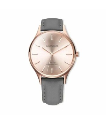 Monroe Classique Watch Sunburst Solerose Rose Gold Face Grey Leather Band $105