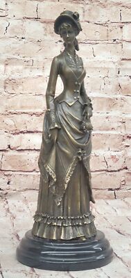Viktorianisch Lady Unterzeichnet Skulptur Elegant Jugendstil Bronze Statue Figur