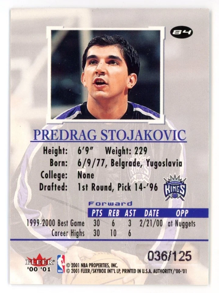 Peja Stojakovic 2000-01 Fleer Authority Prominence /125 - Imagem 2 de 2