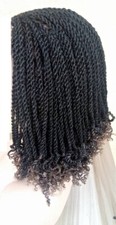 Short Braided Wigs with Curly End None Lace Wigs Kinky Twist Braids Black Wigs