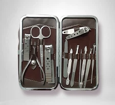 12PC Manicure & Pedicure Set for Cuticle Grooming Travel Kit Case Nail Clippers