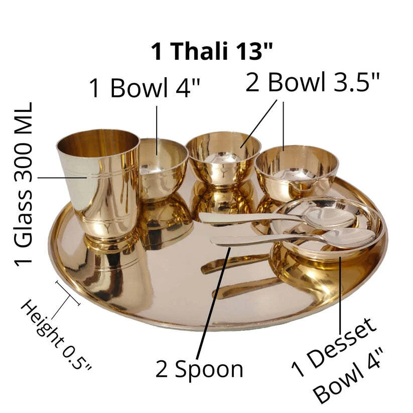 Kansa Thali Dinner Plate & Bowl Non-Toxic Bronze Ayurveda Utensils Safe Cookware - Image 3 of 4