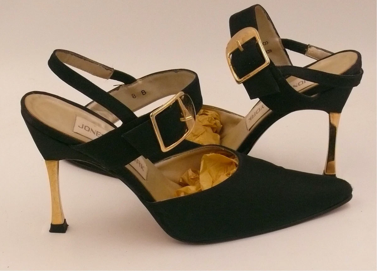 Jones New York Womens Size 8 B Slingback Heels Black Satin eBay