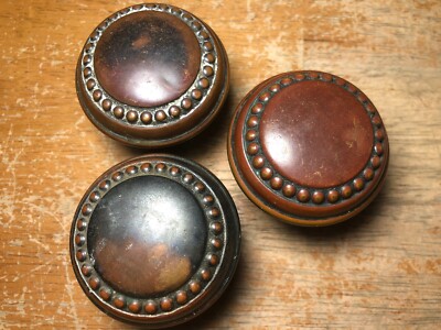 Antique Reclaimed Door Knobs Beaded Brass - Lot of 3