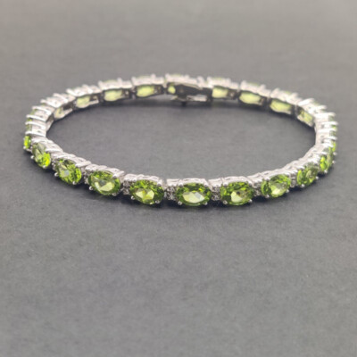 925 Silver Peridot Bracelet 5x7 mm Oval Peridot Cubic Zircon