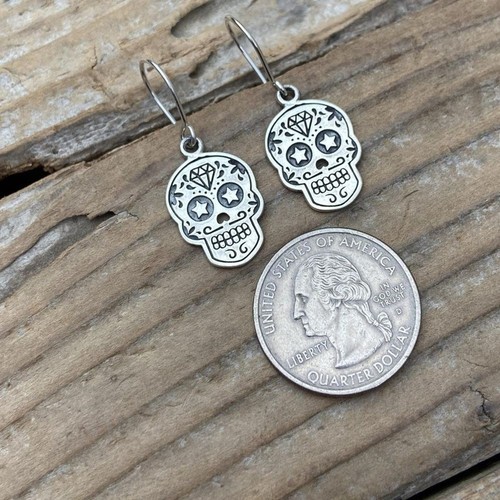 925 Sterling Silber Halloween Sugar Skull Ohrringe Tag der Toten baumeln NEU - Bild 9 von 9
