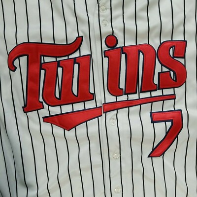 Majestic Minnesota Twins #7 Joe Mauer White Striped Jersey Mens