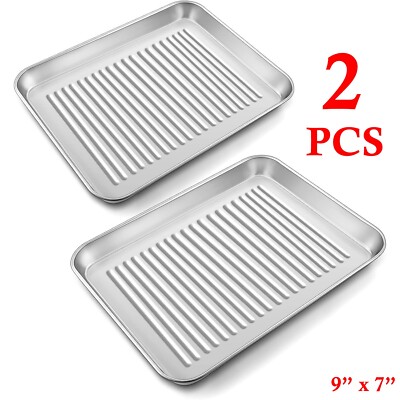 2Pcs Stainless Steel Baking Pan Toaster Oven Tray Cookie Roasting Pan  Kitchen