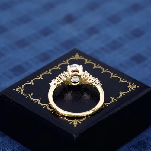 D/VVS1 Oval Cut Moissanite Ring For Women Cluster Engagement Ring Rose Gold Over - Picture 5 of 7