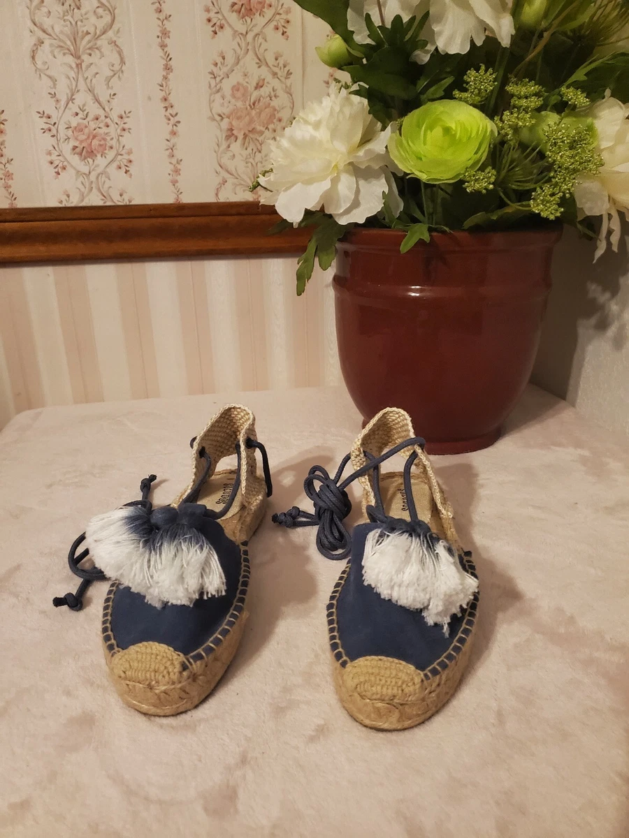 SOLUDOS Suede Tassels Lace Up ESPADRILLE GLADIATOR SANDAL Blue size 5