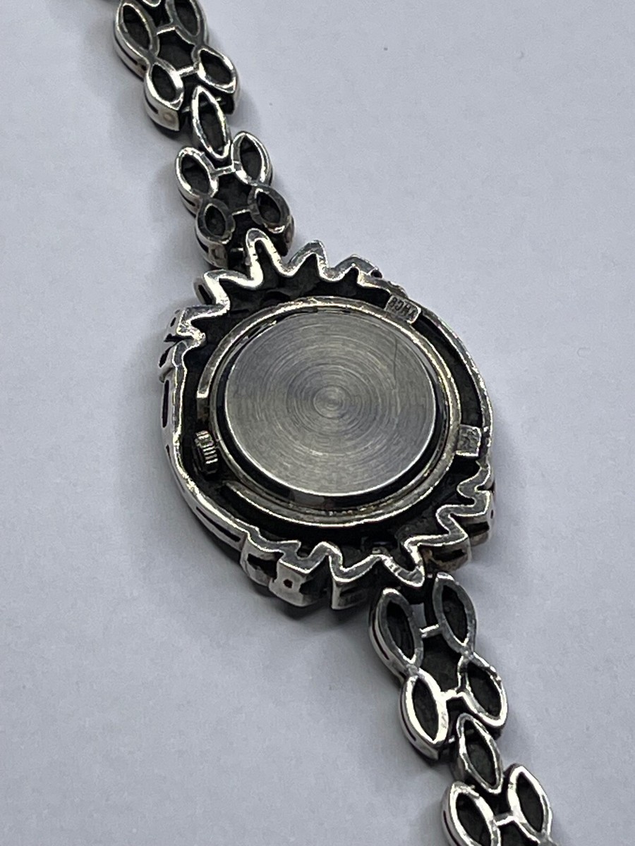 BOMA Sterling Silver Marcasite & Amethyst Ladies Quartz Watch