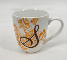Pier 1 AVA Monogram Initial Letter "S" Cup/Mug Embossed orange Porcelain EUC
