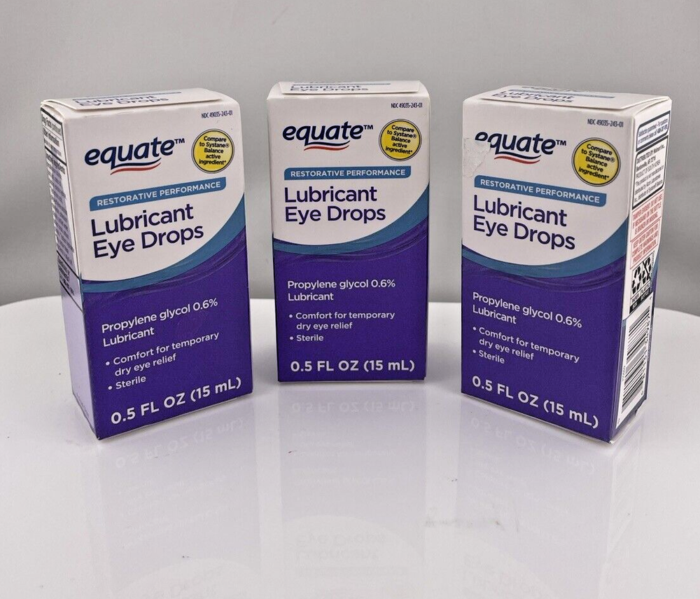 3 Pack Equate Lubricant Eye Drops Restorative Performance 0.5 fl oz Exp 06/2027