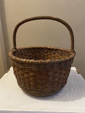 Vintage Hand Woven Gathering Harvest Basket With Handle Great Patina