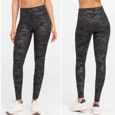 SPANX Faux Leather Camo Leggings Matte Black Camo Sz Small S Womens Slim Shape I