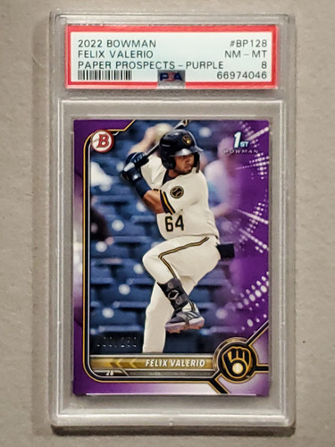 2022 Bowman Paper Prospects Purple /250 Felix Valerio BP-128 PSA 8 NM-MT