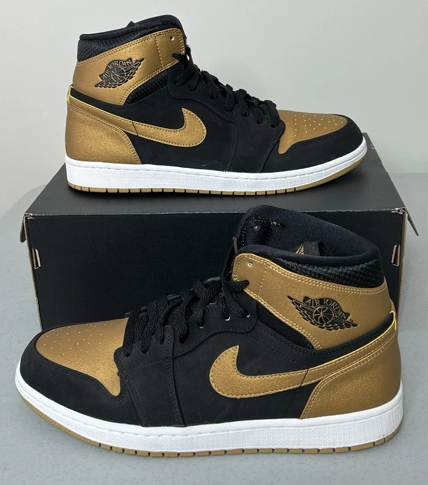 Nike Air Jordan 1 Retro High Melo 2014 para hombre 11,5 negro metálico dorado 332550 026 Foto 2 de 4