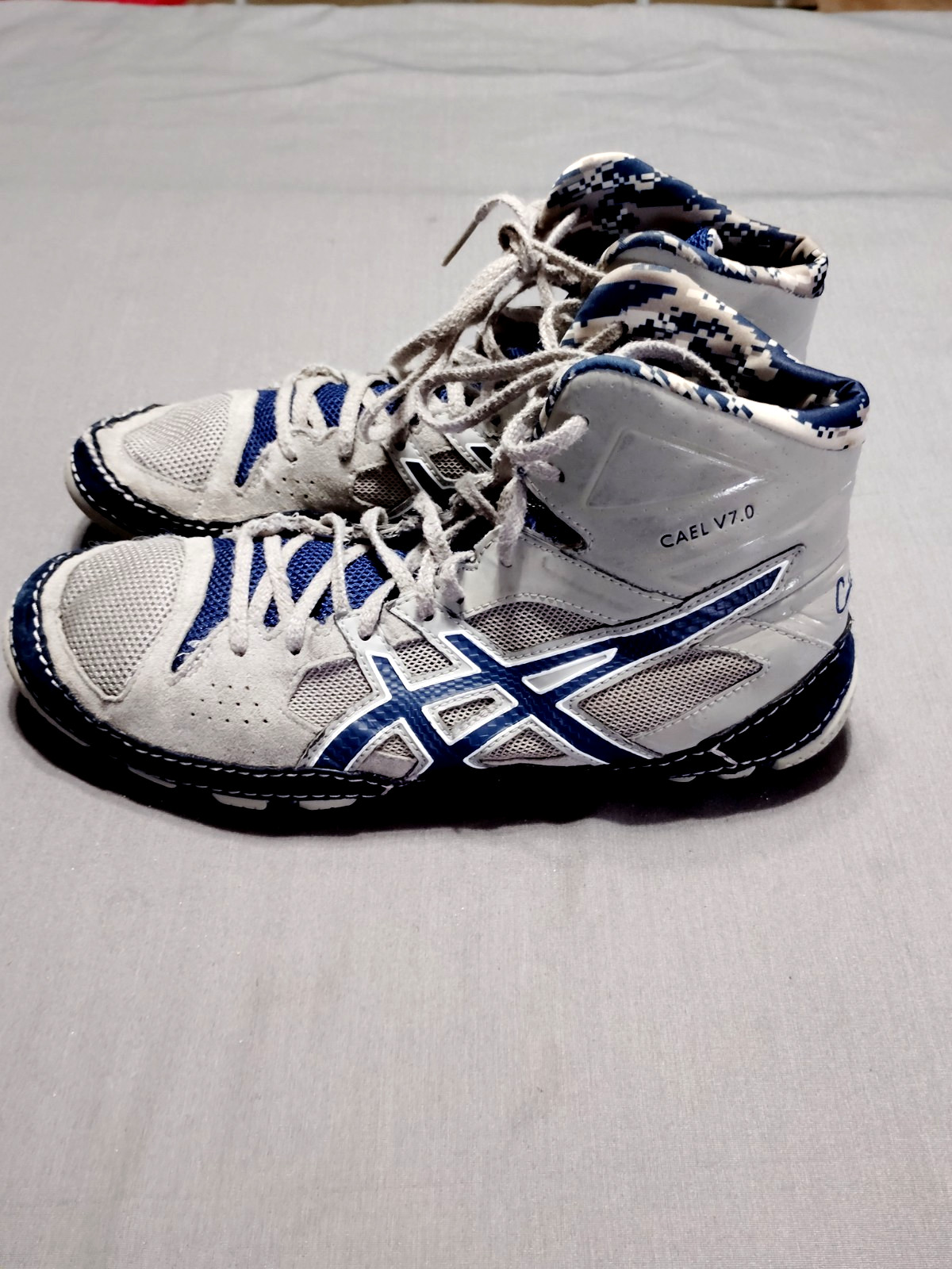 ASICS Cael V7.0 Wrestling Shoes J605Y Blue Gray Men Sz 8 Split Sole Lightweight image 4