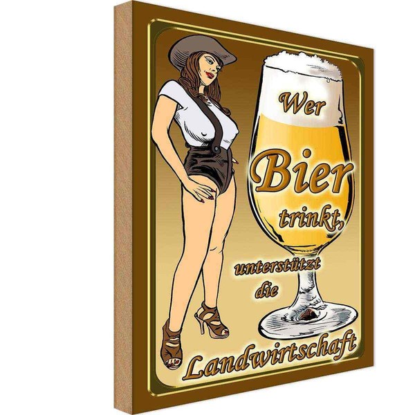 Holzschild 30X20 Cm Pinup Wer Bier Trinkt UnterstüTzt Land Pin Up Deko Geschenk-image