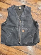 Carhartt Men's Washed Black Canvas Duck Sherpa Lined Vest V26BLK Size XL
