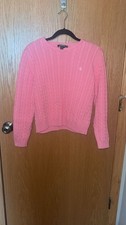 Lauren Ralph Lauren Pink 100 Cotton Cable Knit Long Sleeve Crewneck Sweater